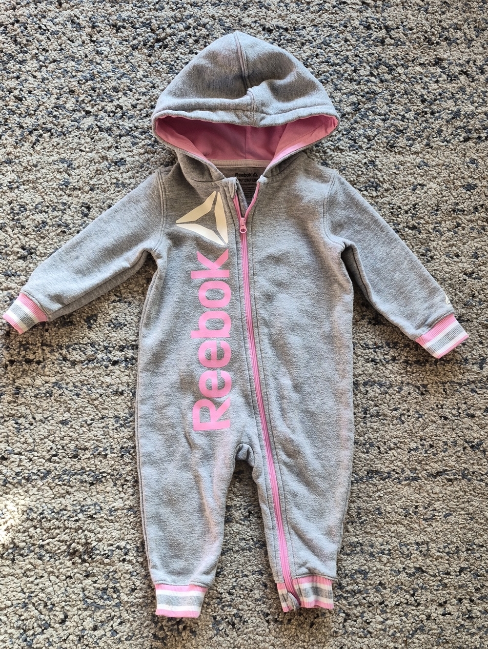 Reebok Gray and Pink Hooded Baby One-Piece